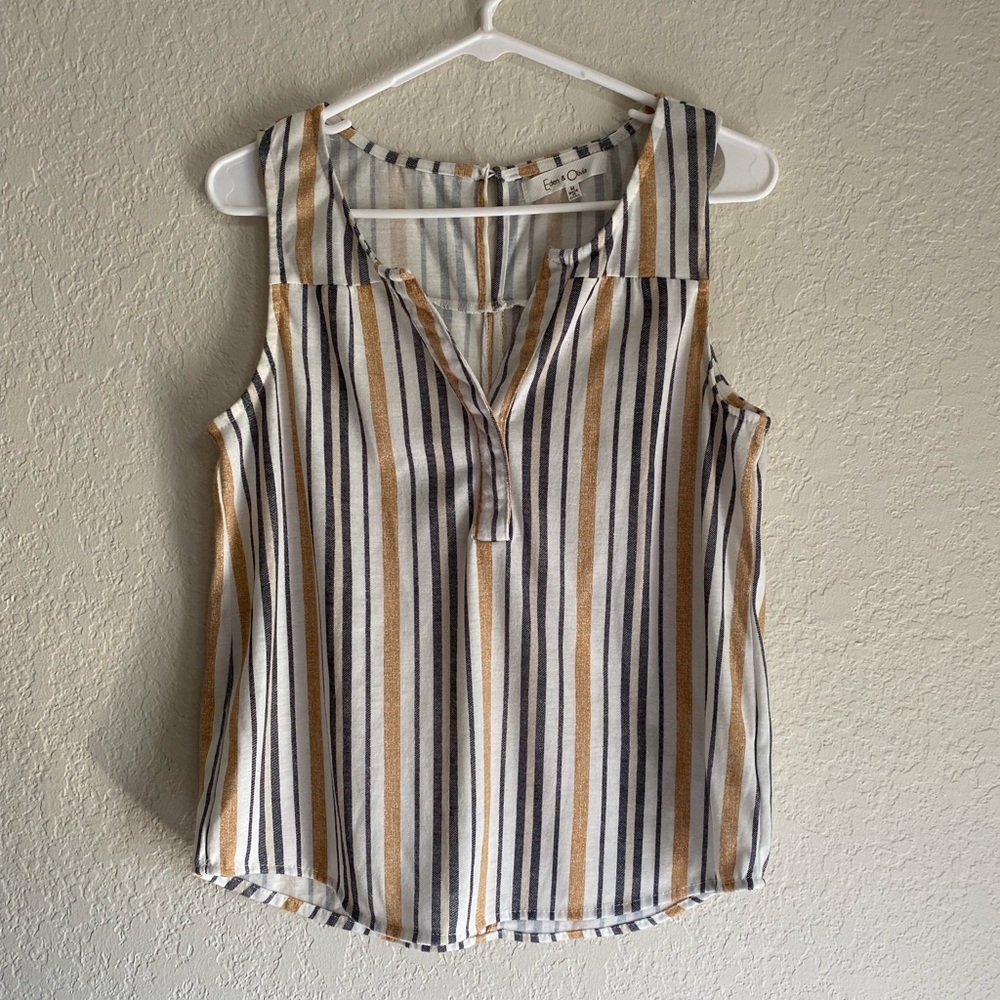 Striped Sleeveless Top - Black, White, Tan
